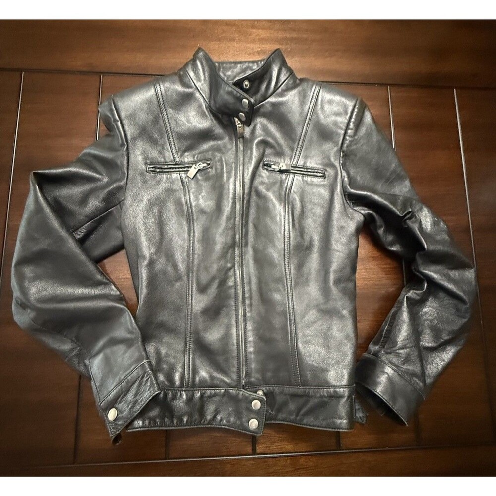 🔥Vintage Hugo Buscati Black Leather Moto Biker Jacket XS Riding - EXCELLENT!!!